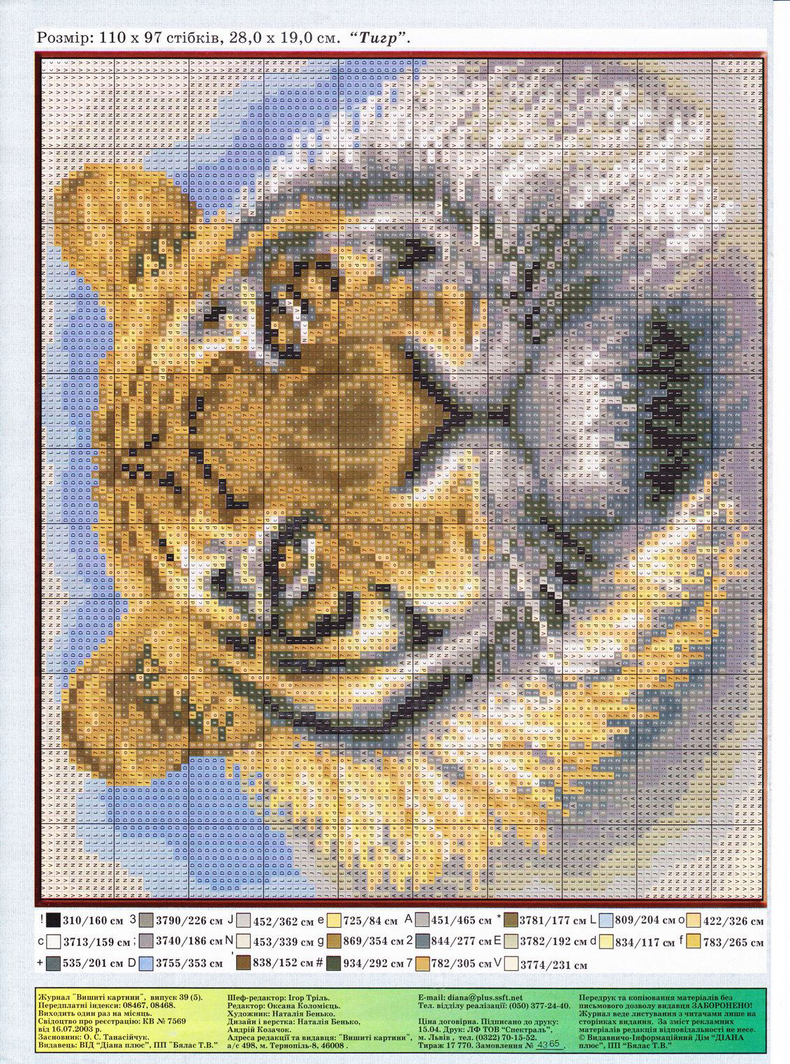 Большой тигр - схема для вышивки крестиком в 2022 году